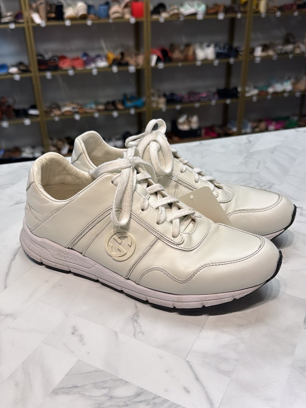 Gucci White Leather Interlocking G Shoes, 38.5 (8.5)
